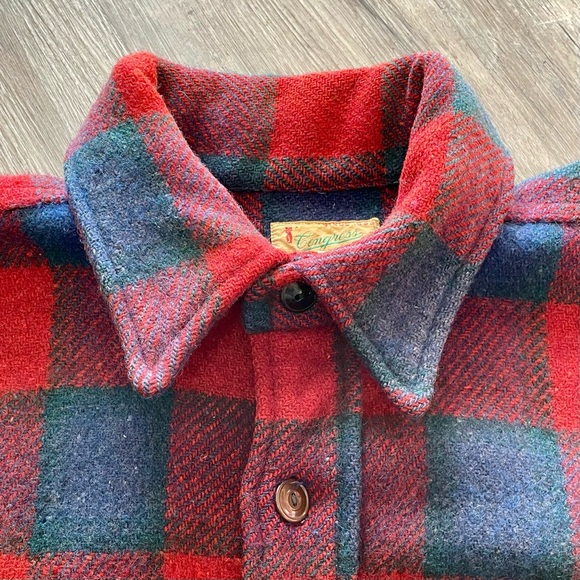 Vintage 1950s Congress Sportswear Macys Mens Classic Plaid Wool Flannel Coat - Picture 7 of 15